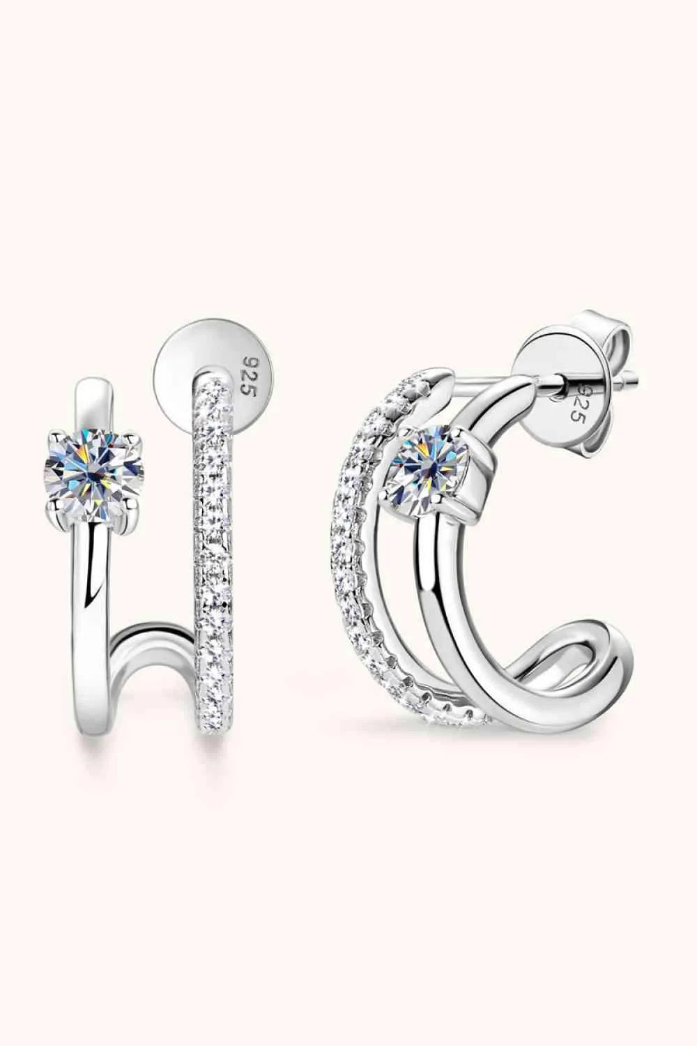 Moissanite 925 Sterling Silver C-Hoop Earrings Silver One Size Moissanite - Tophatter Daily Deals